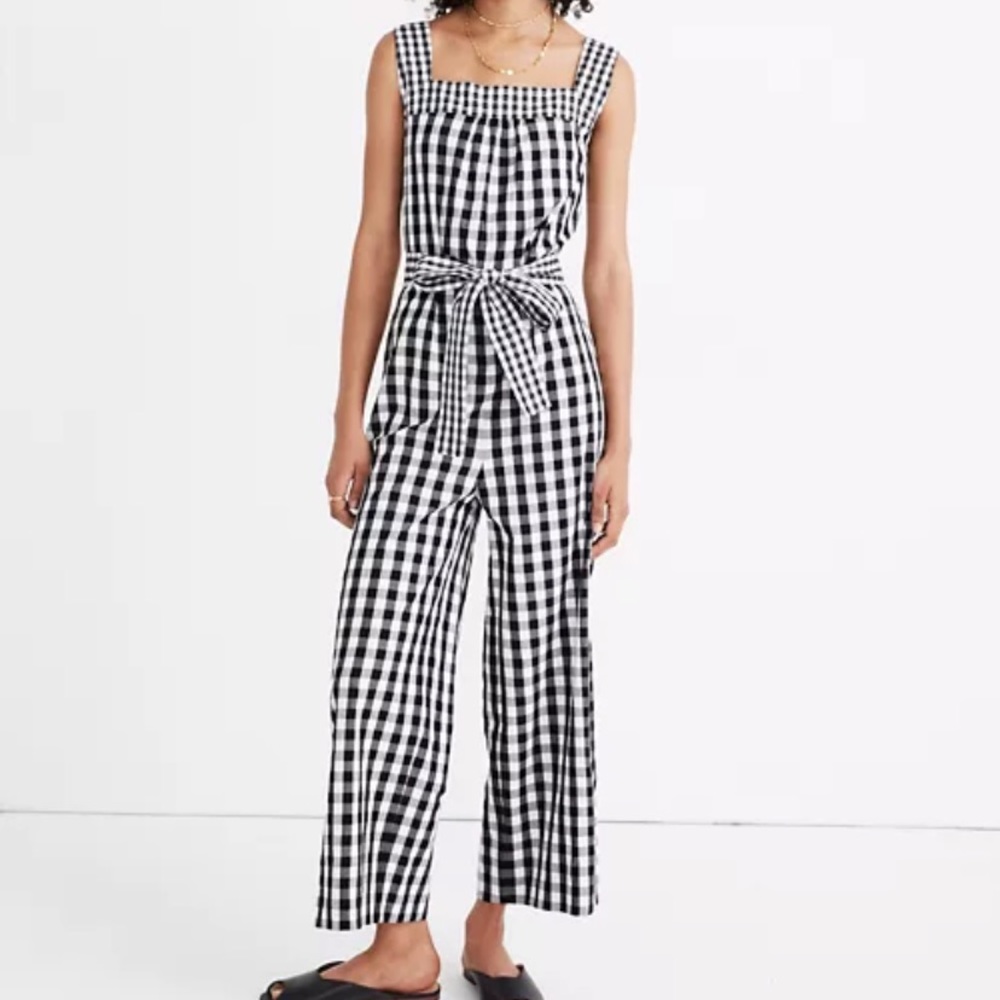 Madewell gingham wide-leg jumpsuit with tie waist